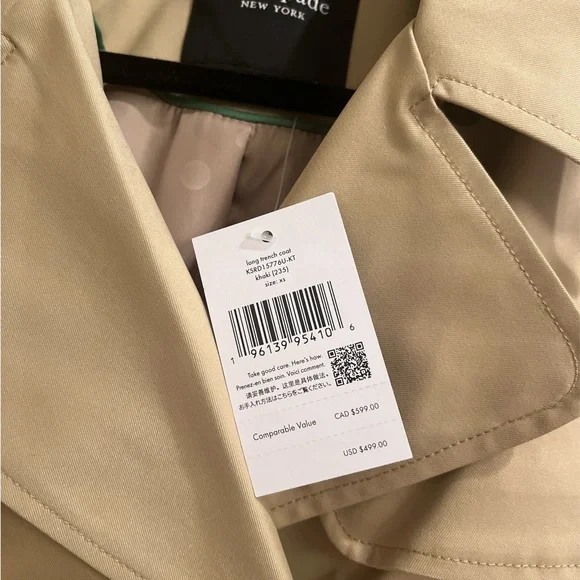 Kate Spade Classic Trench Coat NWT size XS - Picture 7 of 9